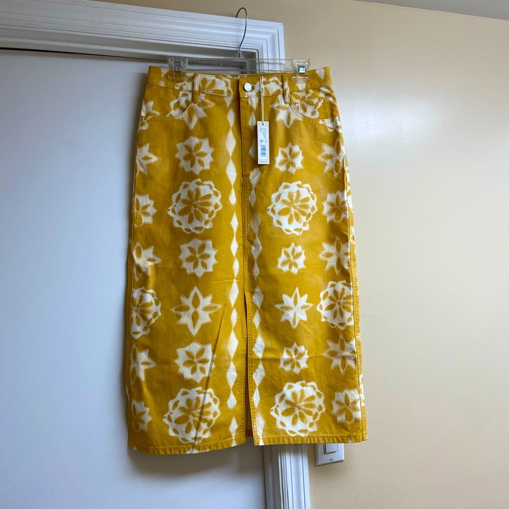 Rebecca Taylor Paper Fleur Cotton Canvas Midi Skirt